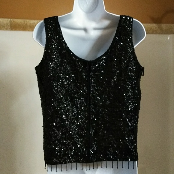 Medium Black Bead & Sequin Formal Wool Top - Picture 10 of 14